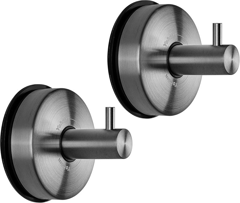 OHOM Suction Cup Hooks - Black Stainless Steel Window and Shower Towel Hooks - Holds 2 Pcs - Image 1